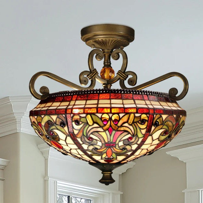 Tiffany Semi-Flush Ceiling Lights - Stained Glass Semi-Flush Ceiling Lights