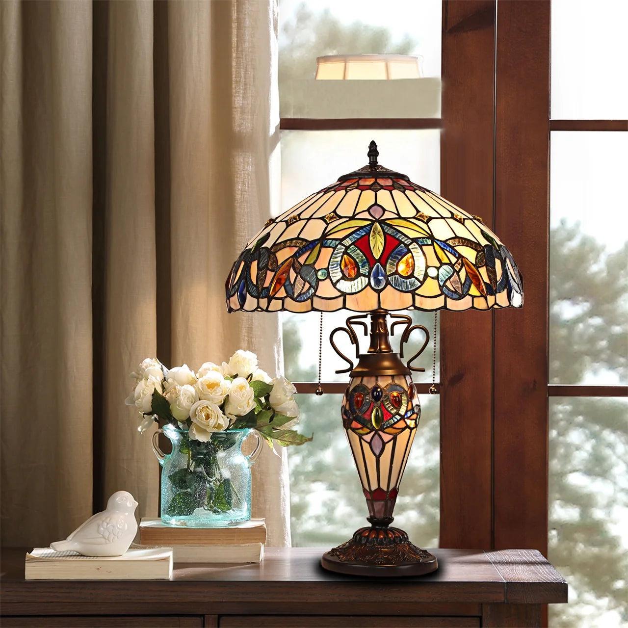Chloe Serenity Victorian Double-Lit Table Lamp