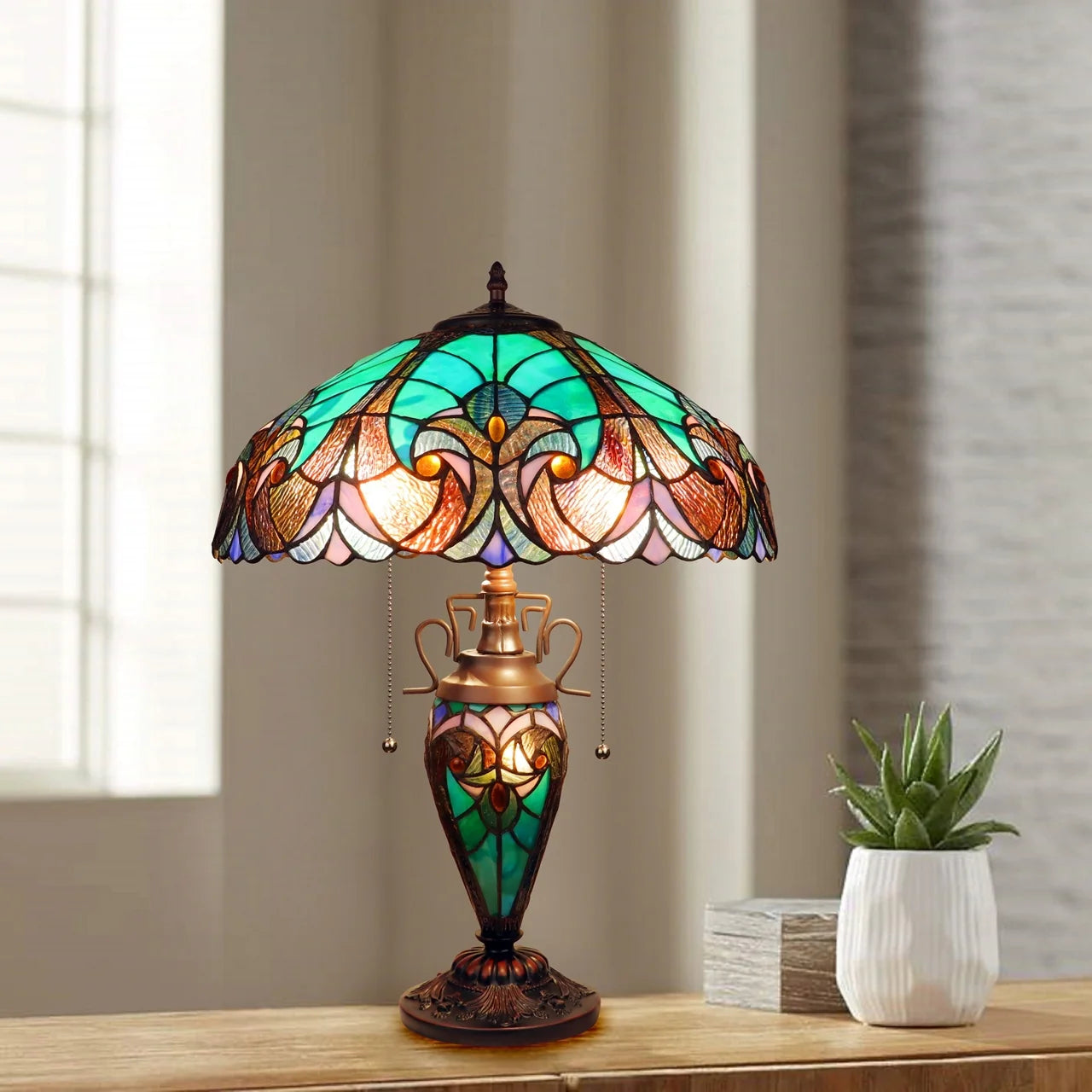 Chloe Liaison Emerald Double Lit Table Lamp