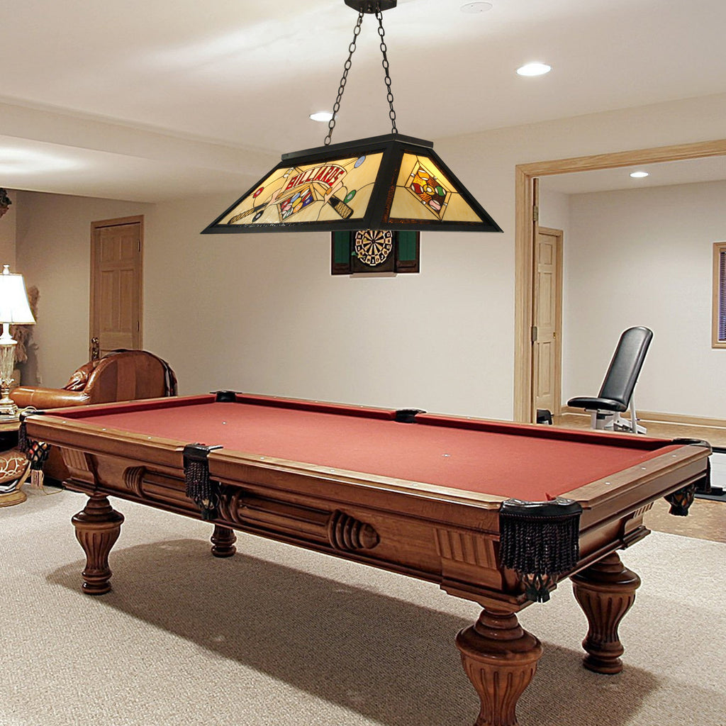 Dale Tiffany Billiards Pool Table Tiffany Island Hanging Fixture - Stained Glass Billiards Pool Table Tiffany Island Hanging Fixture Room Setting