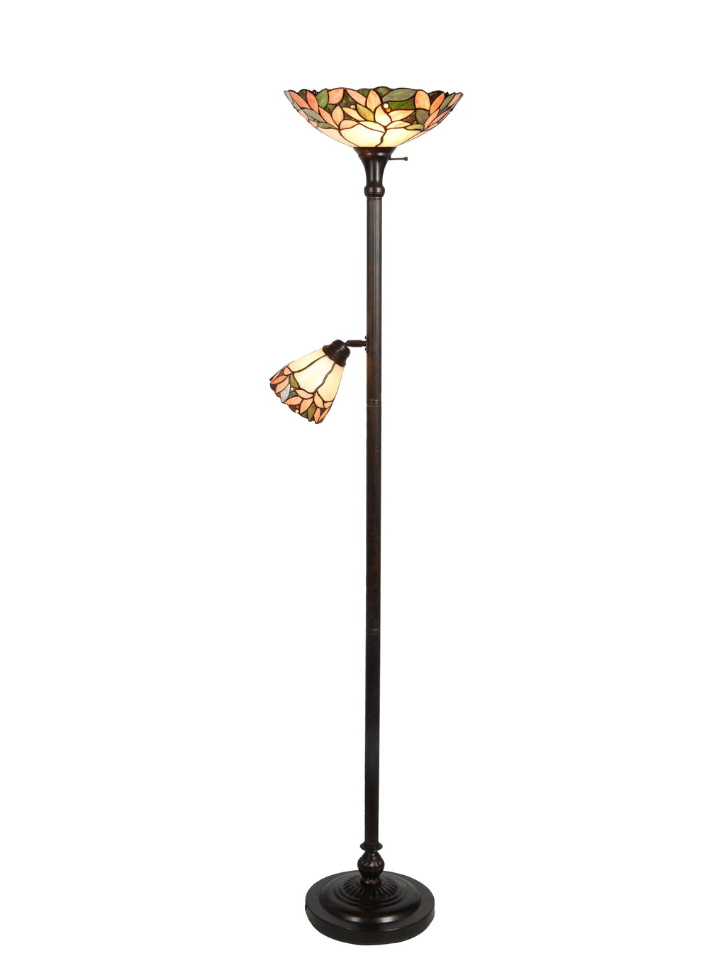 Dale Tiffany Crystal Leaf Tiffany Floor Lamp with Side Light - Stained Glass Crystal Leaf Tiffany Floor Lamp with Side Light Turned On
