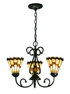 Dale Tiffany Jerome LED 3-Light Tiffany Chandelier - Stained Glass Jerome LED 3-Light Tiffany Chandelier Turned On