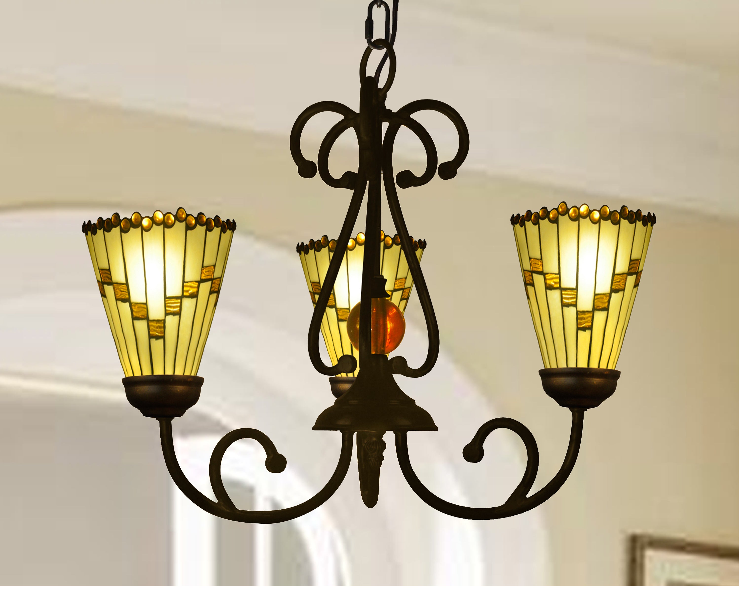 Dale Tiffany Jerome LED 3-Light Tiffany Chandelier - Stained Glass Jerome LED 3-Light Tiffany Chandelier Room Setting