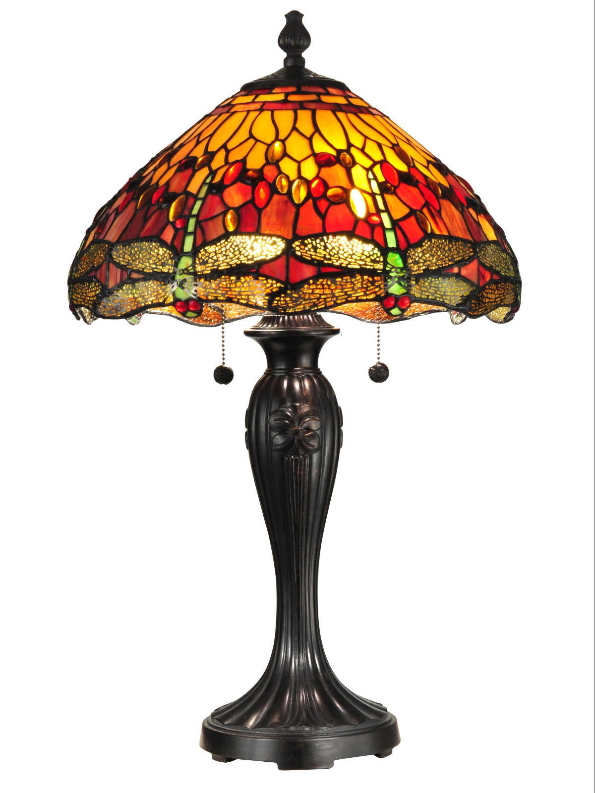 Dale Tiffany Reves Dragonfly Table Lamp - Stained Glass Reves Dragonfly Table Lamp Turned On