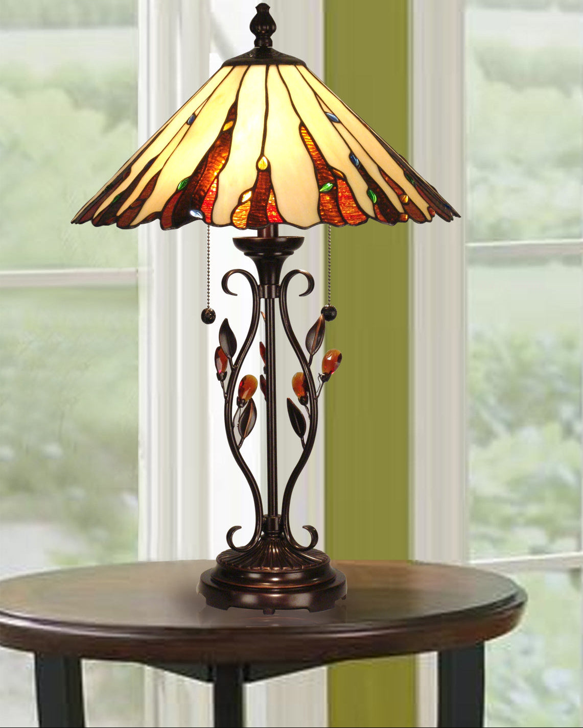 Dale Tiffany Ripley Table Lamp - Stained Glass Ripley Table Lamp Turned On Room