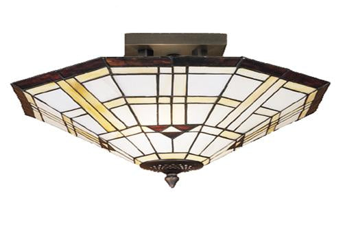 Meyda Tiffany Arrowhead Mission Flush Mount - Stained Glass Arrowhead Mission Flush Mount Turned On