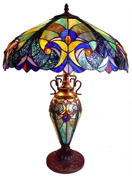 Chloe Blue Iris Victorian Double-Lit Table Lamp