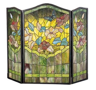 Meyda Tiffany Butterfly in Flowers Stained Glass Fireplace Screen