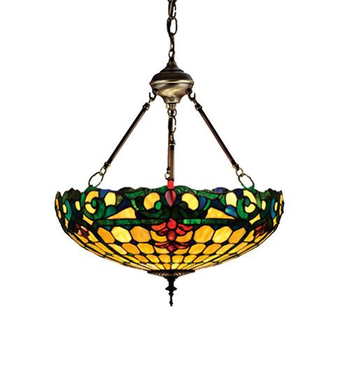 Meyda Tiffany Colonial Inverted Pendant - Stained Glass Colonial Inverted Pendant Turned On