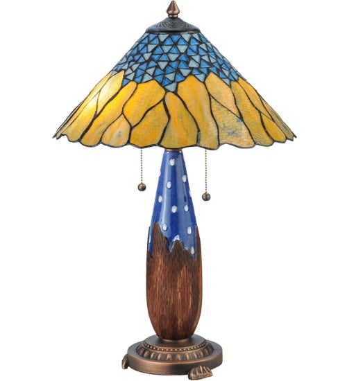 Meyda Tiffany Cristal Azul Table Lamp - Stained Glass Cristal Azul Table Lamp Turned On