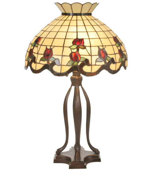 Meyda Tiffany Crowned Rosebud Table Lamp - Stained Glass Crowned Rosebud Table Lamp Turned On