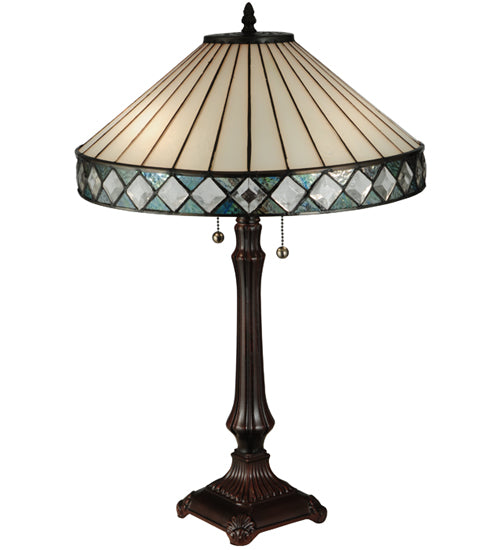 Meyda Tiffany Diamond Ring Table Lamp - Stained Glass Diamond Ring Table Lamp Turned On