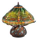 Meyda Tiffany Dragonfly Table Lamp with Mosaic Base - Stained Glass Dragonfly Table Lamp with Mosaic Base Turned On