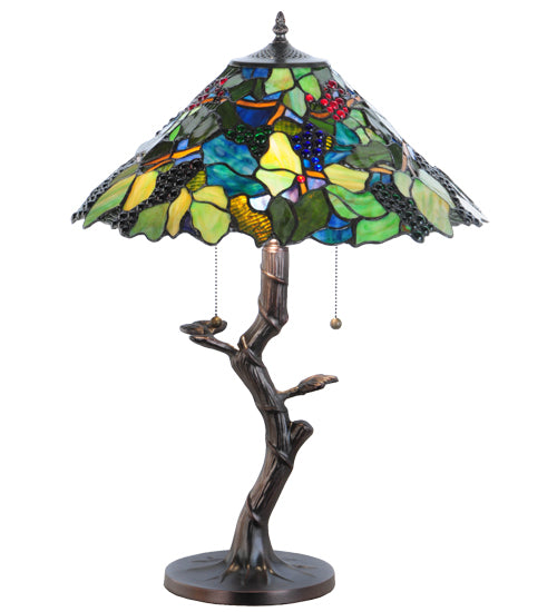 Meyda Tiffany Fruit Tree Table Lamp - Stained Glass Fruit Tree Table Lamp Turned On