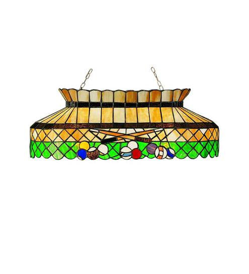 Meyda Tiffany Green 32" Billiards Lamp - Stained Glass Green 32" Billiards Lamp Turned On