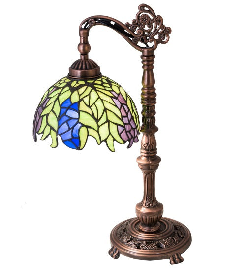 Meyda Tiffany Honey Locust Bridge Arm Desk Lamp - Stained Glass Honey Locust Bridge Arm Desk Lamp Turned On