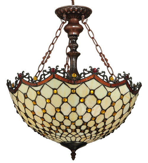 Meyda Tiffany Jeweled Katherine Pendant Lamp - Stained Glass Jeweled Katherine Pendant Lamp Turned On
