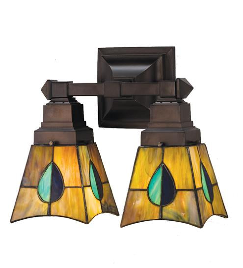Meyda Tiffany Mackintosh Leaf 2-Lt Sconce - Stained Glass Mackintosh Leaf 2-Lt Sconce Turned On