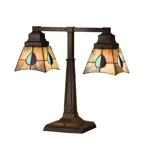 Meyda Tiffany Mackintosh Leaf Table Lamp - Stained Glass Mackintosh Leaf Table Lamp Turned On 