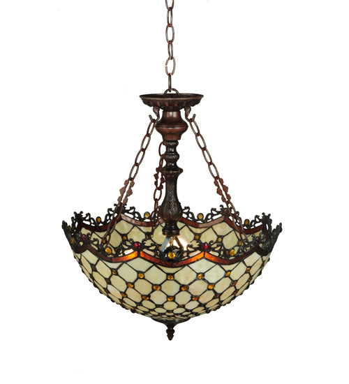 Meyda Tiffany Jeweled Katherine Pendant Lamp - Stained Glass Jeweled Katherine Pendant Lamp Bulb View