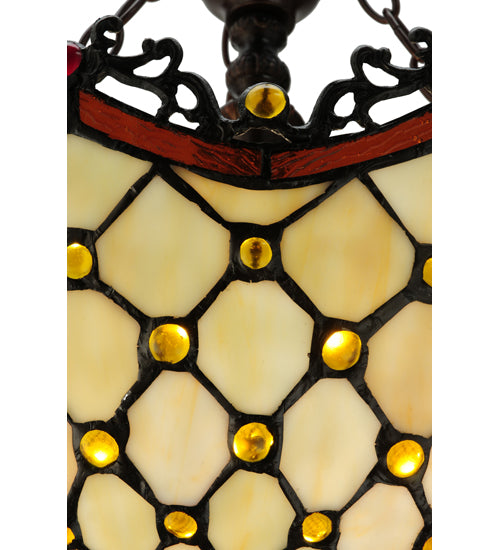 Meyda Tiffany Jeweled Katherine Pendant Lamp - Stained Glass Jeweled Katherine Pendant Lamp Shade Closeup