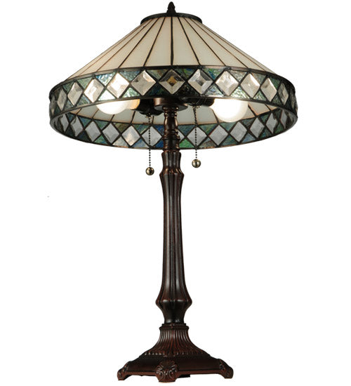 Meyda Tiffany Diamond Ring Table Lamp - Stained Glass Diamond Ring Table Lamp Bulb View