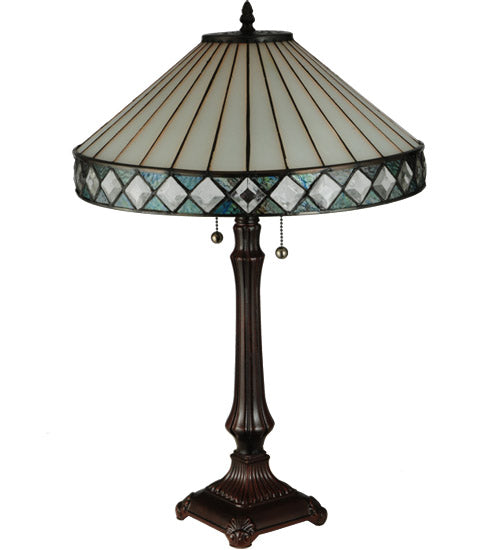 Meyda Tiffany Diamond Ring Table Lamp - Stained Glass Diamond Ring Table Lamp Turned Off