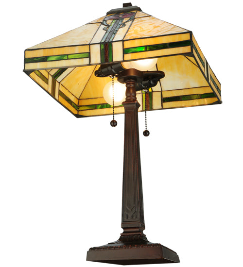 Meyda Tiffany Poppy Table Lamp - Stained Glass Poppy Table Lamp Bulb View
