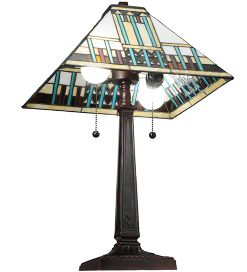 Meyda Tiffany Prairie Peaks Table Lamp - Stained Glass Prairie Peaks Table Lamp Bulb View