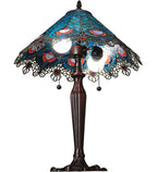 Meyda Tiffany Peacock and Lace Table Lamp - Stained Glass Peacock and Lace Table Lamp Bulb View