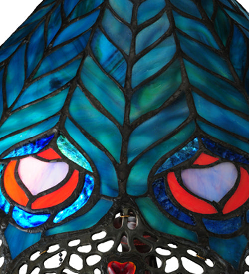 Meyda Tiffany Peacock and Lace Table Lamp - Stained Glass Peacock and Lace Table Lamp Shade Closeup