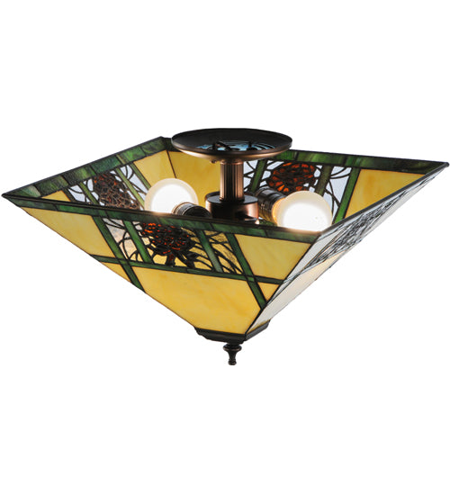Meyda Tiffany Pinecone Ridge Flush Mount Ceiling Lamp - Stained Glass Pinecone Ridge Flush Mount Ceiling Lamp Bulb View