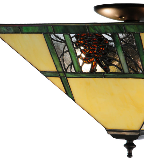 Meyda Tiffany Pinecone Ridge Flush Mount Ceiling Lamp - Stained Glass Pinecone Ridge Flush Mount Ceiling Lamp Shade Closeup