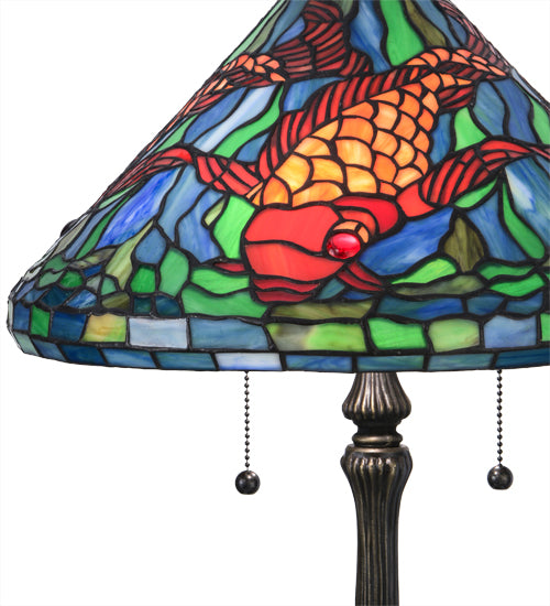 Meyda Tiffany Koi Table Lamp - Stained Glass Koi Table Lamp Shade Closeup
