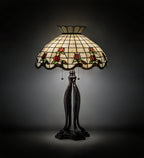 Meyda Tiffany Crowned Rosebud Table Lamp - Stained Glass Crowned Rosebud Table Lamp Turned On Room Setting