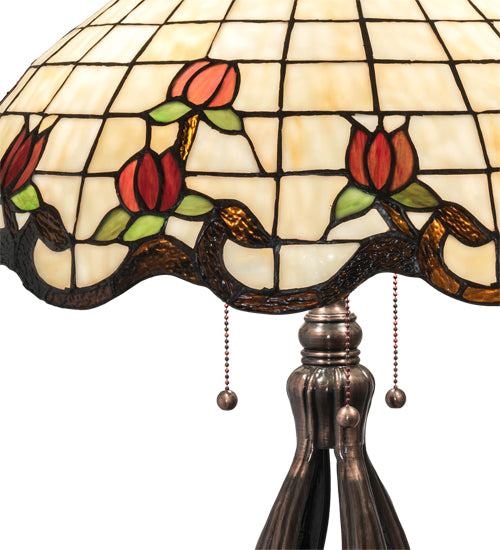 Meyda Tiffany Crowned Rosebud Table Lamp - Stained Glass Crowned Rosebud Table Lamp Shade Closeup