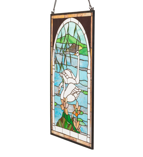 Meyda Tiffany Swans Stained Glass Window - Stained Glass Swans Stained Glass Window Side View