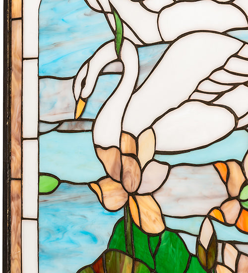 Meyda Tiffany Swans Stained Glass Window - Stained Glass Swans Stained Glass Window Swan Closeup