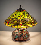 Meyda Tiffany Dragonfly Table Lamp with Mosaic Base - Stained Glass Dragonfly Table Lamp with Mosaic Base Turned On Room Setting