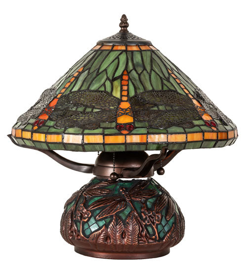 Meyda Tiffany Dragonfly Table Lamp with Mosaic Base - Stained Glass Dragonfly Table Lamp with Mosaic Base Turned Off