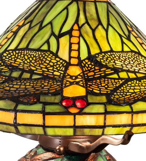 Meyda Tiffany Dragonfly Table Lamp with Mosaic Base - Stained Glass Dragonfly Table Lamp with Mosaic Base Shade Closeup