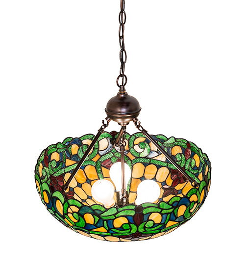 Meyda Tiffany Colonial Inverted Pendant - Stained Glass Colonial Inverted Pendant Bulb View
