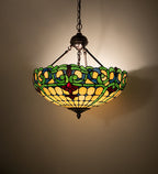 Meyda Tiffany Colonial Inverted Pendant - Stained Glass Colonial Inverted Pendant Turned On Room Setting