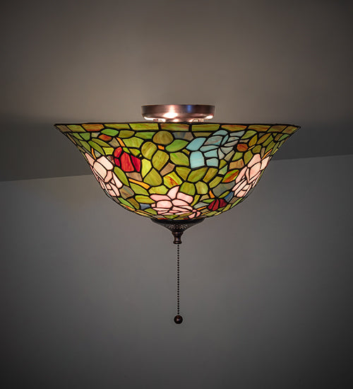 Meyda Tiffany Rosebush Flush Mount - Stained Glass Rosebush Flush Mount Room setting