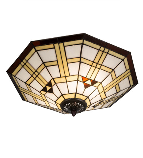 Meyda Tiffany Arrowhead Mission Flush Mount - Stained Glass Arrowhead Mission Flush Mount Turned On