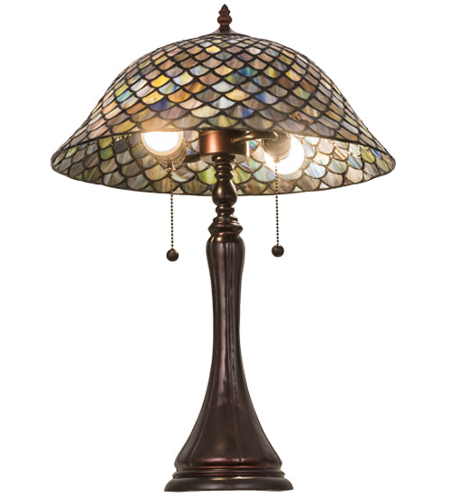 Meyda Tiffany Variegated Fishscale Table Lamp - Stained Glass Variegated Fishscale Table Lamp Bulb View