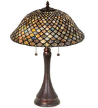 Meyda Tiffany Variegated Fishscale Table Lamp - Stained Glass Variegated Fishscale Table Lamp Turned On