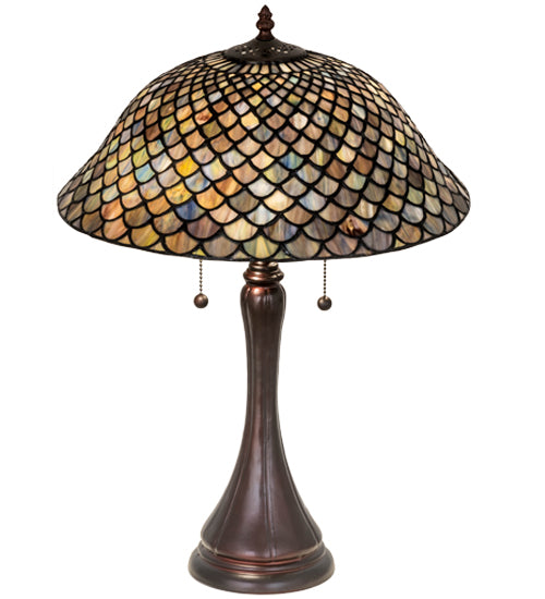 Meyda Tiffany Variegated Fishscale Table Lamp - Stained Glass Variegated Fishscale Table Lamp Turned On