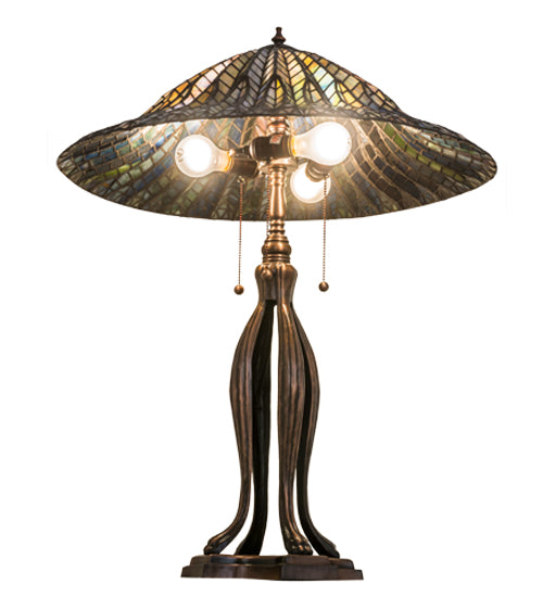 Meyda Tiffany Lotus Leaf 30" Table Lamp - Stained Glass Lotus Leaf 30" Table Lamp Bulb View