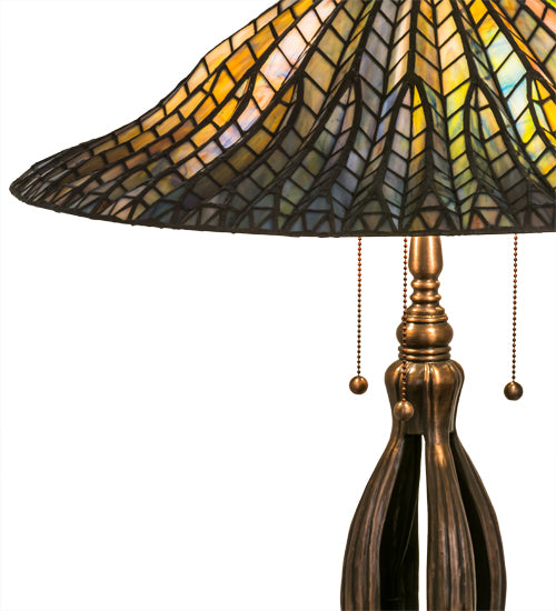 Meyda Tiffany Lotus Leaf 30" Table Lamp - Stained Glass Lotus Leaf 30" Table Lamp Closeup